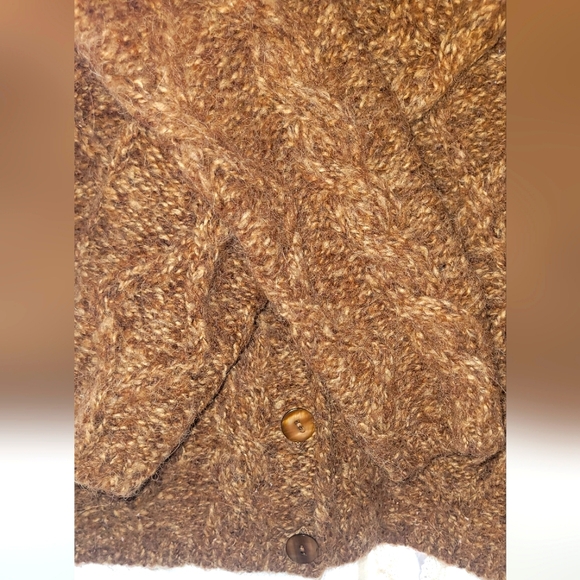 Brown Elena Solano Tan Alpaca Blend Cable Knit Cardigan Button up Sz S Womens - Picture 4 of 6